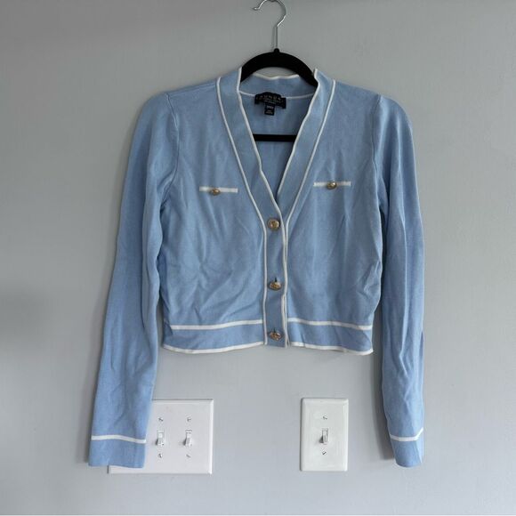 Laundry by Shelli Segal Light Blue Tipped Cardigan Sweater Cropped Button Front - Picture 2 of 4